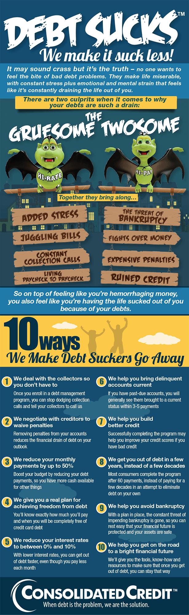 Graphic displaying 10 ways to make debt suck a little less in your life