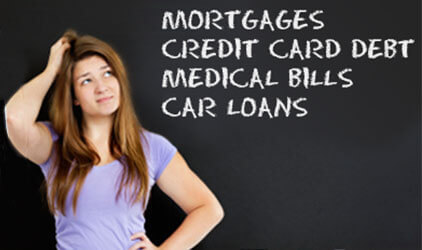 Woman scratching head looking at debts